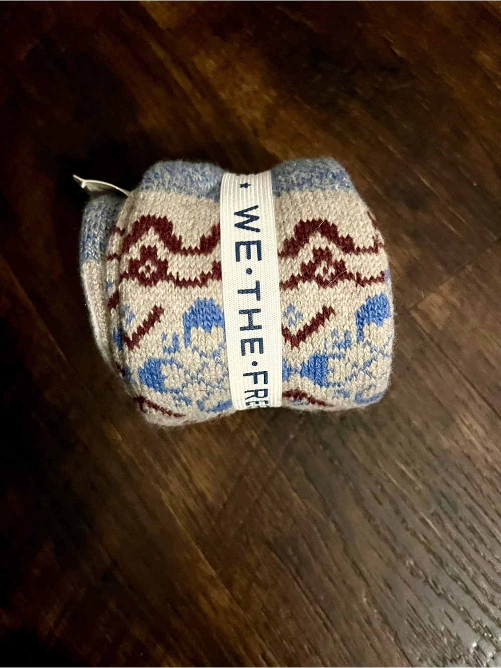 We The Free Fair Isle Crew Socks in Light Blue & Burgundy